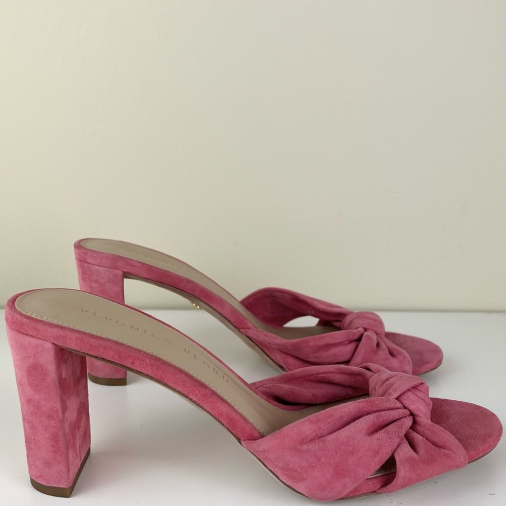 NEW VERONICA BEARD PINK SUEDE KNOT-FRONT SANDALS - Picture 3 of 13